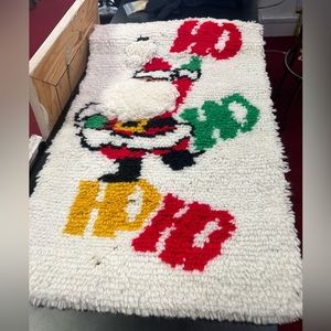crochet Retro santa ho ho ho shag rug wall decor mid century modern Vintage